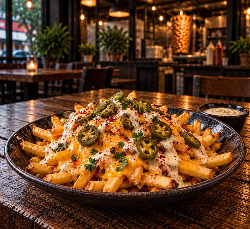 Chili cheese pommes med jalapeño