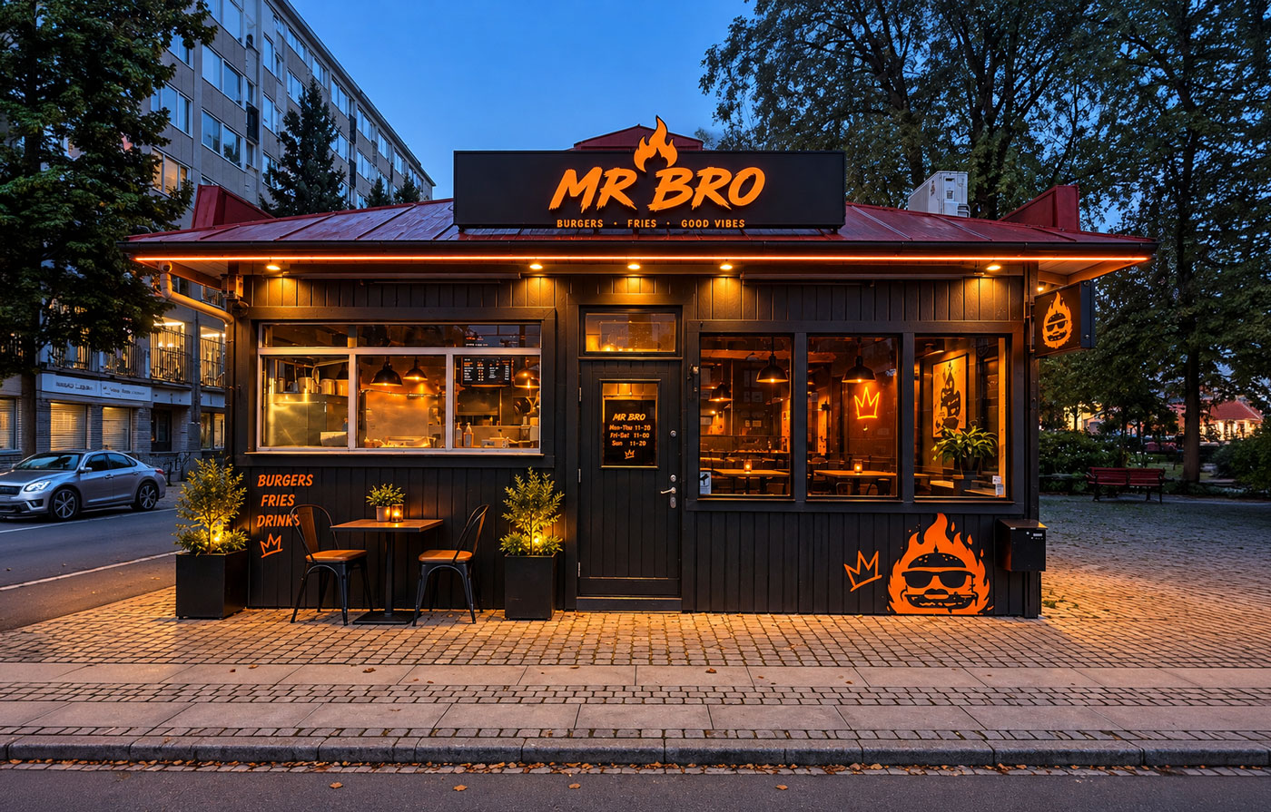 Mr Bro restaurangen på kvällen